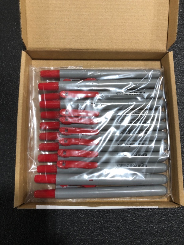 Photo 1 of Amazon Basics Retractable Permanent Markers - Red, 12 Count 12 Count Red