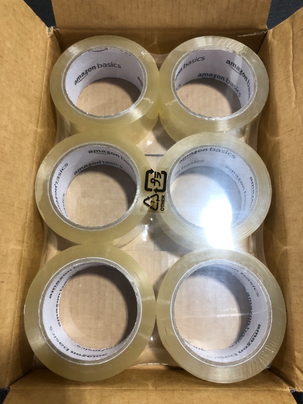 Photo 2 of Amazon Basics Packaging Tape, 1.9 in x 54.7 yards, 2.7mil Thickness (6-Roll), Clear 6-Roll 1.9in x 54.7yd, 2.7mil Thickness. 