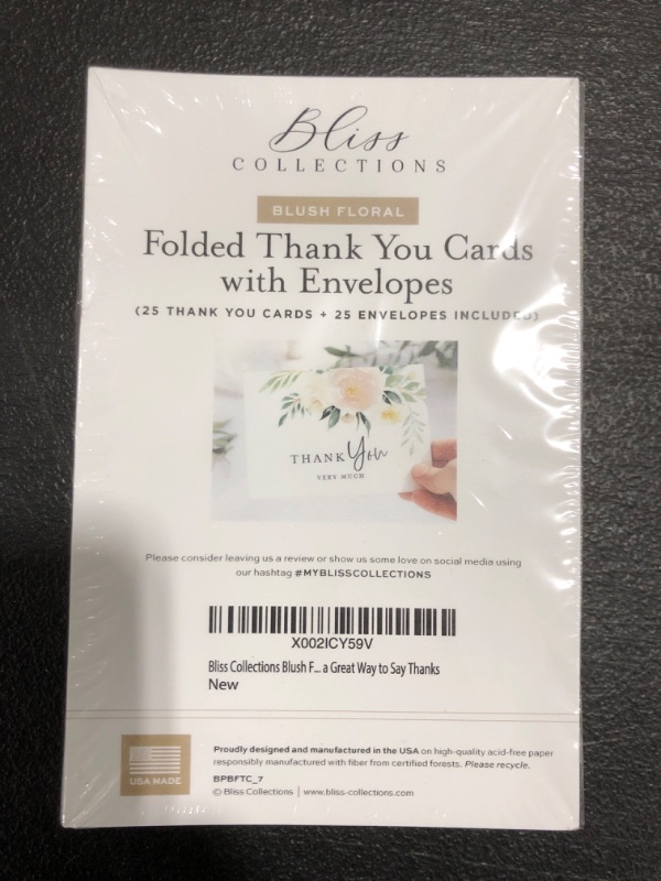 Photo 2 of Bliss Collections Thank You Cards with Envelopes, Blush Floral, All-Occasion Thank You Cards for Weddings, Bridal Showers, Baby Showers, Birthdays, Parties and Special Events, 4"x6" (Pack of 25)