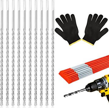 Photo 1 of 10 Pcs 12 Inch Driveway Marker Install Drill Bit Set with Work Gloves Long Jobber Drill Bits for Snow Plow Markers Stakes Reflectors 