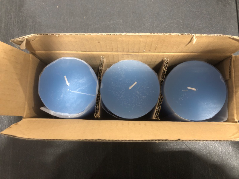 Photo 1 of 3 Pack 3x6 Inch Pillar Candles, Unscented Column Candles for Home Restaurants Spa Church Weddings, Smokeless Dripless and Clean Burning Emergency Candle - Light Blue
