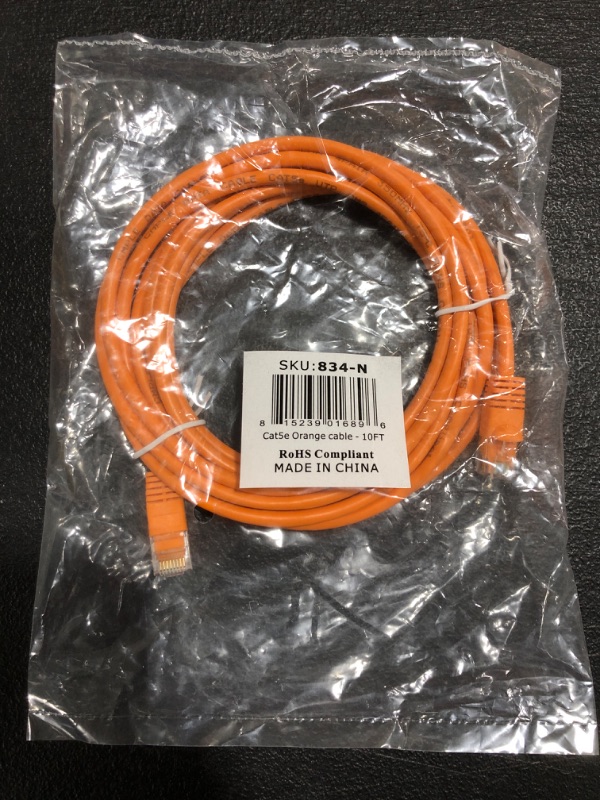 Photo 2 of Cmple Cat5e Network Ethernet Cable - Computer LAN Cable 1Gbps - 350 MHz, Gold Plated RJ45 Connectors - 10 Feet Orange 10FT Orange
