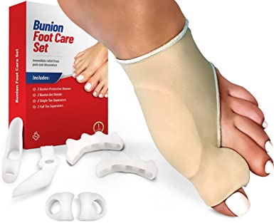 Photo 1 of Bunion Corrector for Women and Men - Relieve Bunion Pain and Correct Toe Alignment - 8 Piece Kit Includes: 2 Bunion Sleeves, 2 Toe Separators, 2 Toe Spacers, and 2 Gel Protector Shields - Straighten Overlapping Toes, Crooked Toes, Hammer Toe
