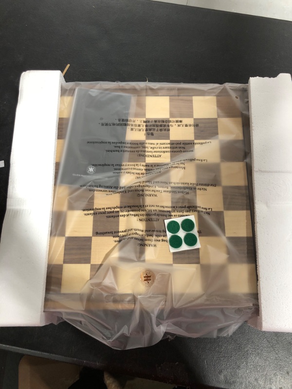 Photo 2 of A&A 15 inch Walnut Wooden Chess & Checkers Set w/ Storage Drawer /Weighted Chess Pieces - 3.0 inch King Height/ Walnut Box w/Walnut & Maple Inlay / 2 Extra Queen / Classic 2 in 1 Board Games Weighted Pieces w/ Walnut Box