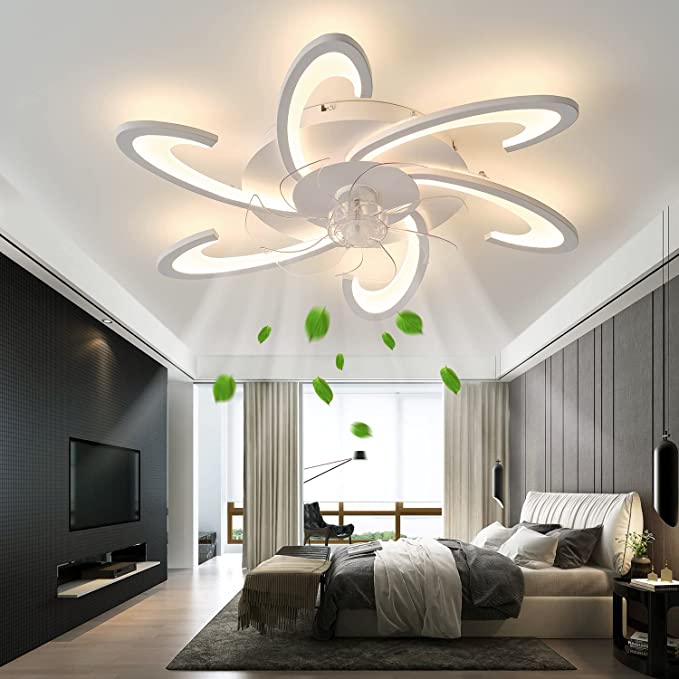 Photo 1 of 32'' Ceiling Fans with Lights, LED 3 Color 6 Speeds Timing Flush Mount Ceiling Fan, Bladeless Ceiling Fan with Light and Remote, Modern Low Profile for Kids Room Bedroom

