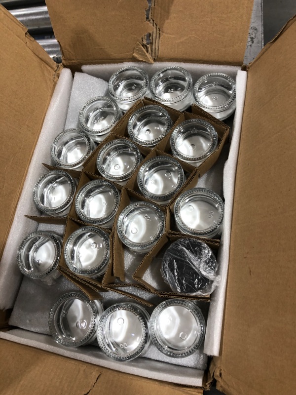 Photo 2 of 1 oz Round Clear Glass Jars, Bumobum 48 pack Cream Jars with Black Lids, White Labels & Inner Liners, Empty Cosmetic Containers for Cream, Lotion 48 Pack Clear