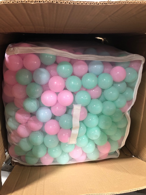 Photo 2 of Amazon Basics BPA Free Crush-Proof Plastic Ball Pit Balls with Storage Bag, Toddlers Kids 12+ Months, 6 Pastel Colors - Pack of 1000 6 Pastel Colors 1,000 Balls