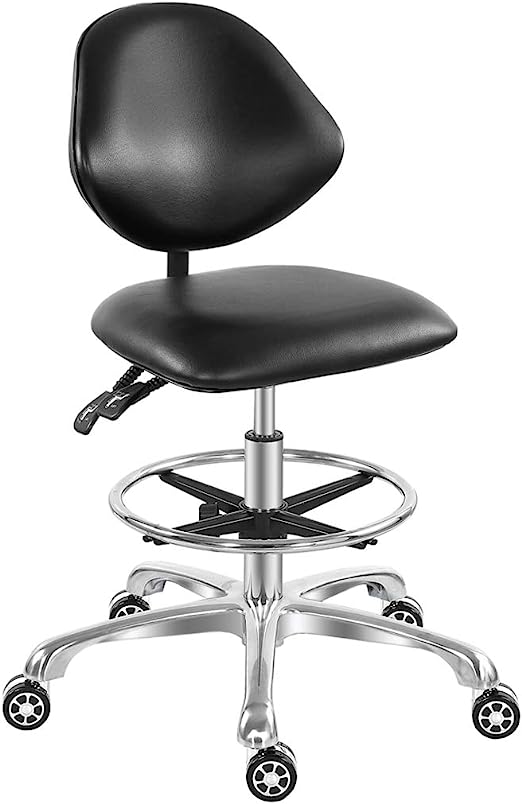 Photo 1 of Adjustable Rolling Stool Drafting Chair for Guitar Shop Pedicure Studio Work with Wheels and Backrest,Workbench Hydraulic Stool with Footrest (Black) 