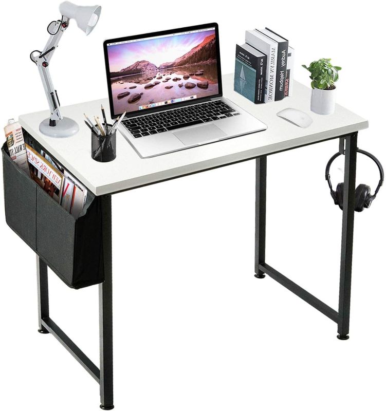 Photo 1 of JSB 31.5" Small Folding Computer Desk with Storage Bag and Hook, Writing Desk Modern Industrial Work Table Laptop Desk for Home Office (All White)
