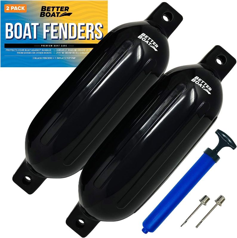 Photo 1 of 2 Pack Boat Fenders for Docking Boat Bumpers for Docking with Pump Boat Accessories Boat Dock Bumpers Set Buoys Pontoons Buoy Inflatable Fender Marine Bouys 23" x 6.5" Black Blue or White