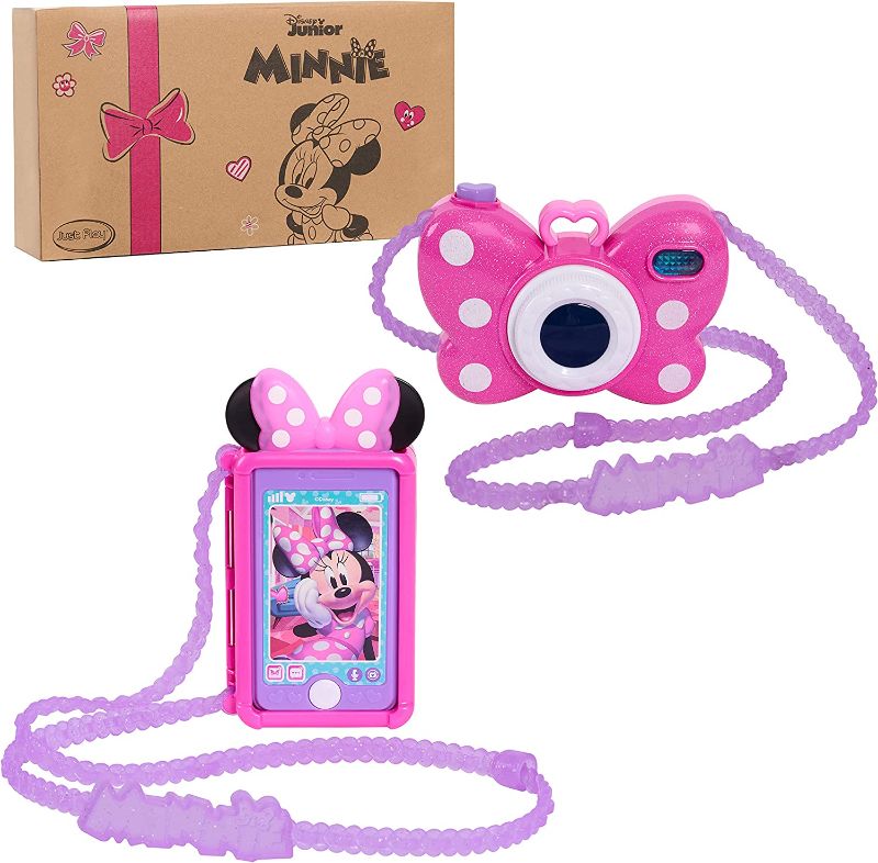 Photo 1 of Disney Junior Minnie Mouse Cell Phone and Camera 2-Pack Set with Lights and Realistic Sounds, Amazon Exclusive, by Just Play
