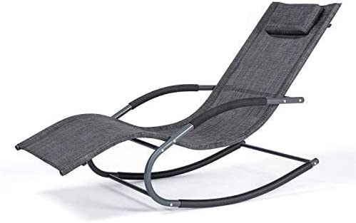 Photo 1 of  Chaise for Indoor and Outdoor, Wavy Lounge Chair for Yard and Patio, Removable Headrest, Black and Silver
