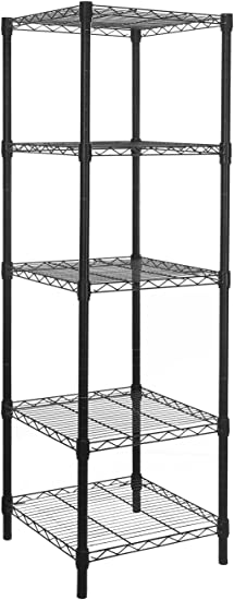 Photo 1 of  Shelves Adjustable Steel Wire Shelving Rack in Small Space or Room Corner, Metal Heavy Duty Storage Shelf, Utility Rack, Bathroom Storage Tower Kitchen Shelving, Thicken Tube, Black