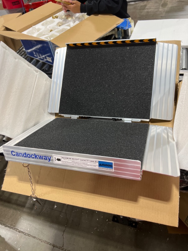 Photo 3 of Candockway 2FT Portable Wheelchair Ramps Holds Up to 800 lbs Lightweight Threshold Ramp for Doorway with 14" Wider Non-Slip Platform Handicap Ramps for Steps, Stairs, Curbs