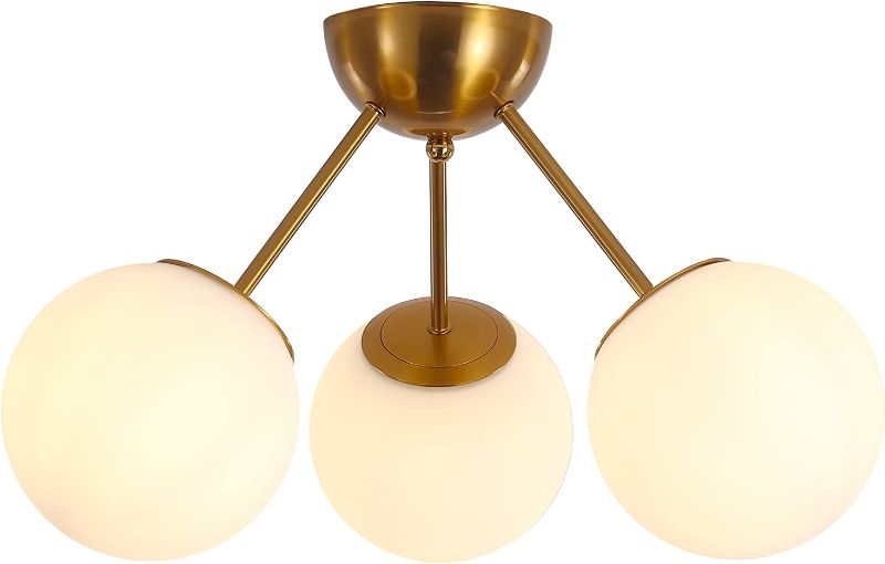 Photo 1 of Ynzefly Semi Flush Mount Ceiling Light Fixtures?Mid Century Modern Globe White Flush Mount Ceiling Light?Farmhouse Brushed Gold Ceiling Light for Bedroom,Bathroom?Living/Dinning Room 3-Light
