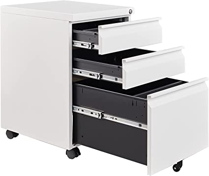 Photo 1 of  3 Drawers File Cabinet with Lock Metal Vertical File Cabient with Wheels Mobile File Cabinet for Office Home Assembly Requirements (White )