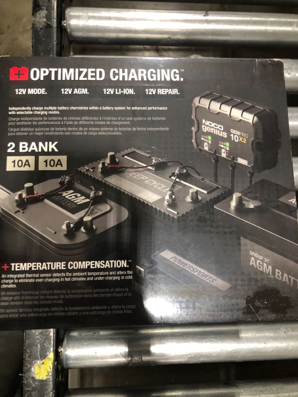 Photo 1 of NOCO Genius GENPRO10X2, 2-Bank, 20A (10A/Bank) Smart Marine Battery Charger, 12V Waterproof Onboard Boat Charger, Battery Maintainer and Desulfator for AGM, Lithium (LiFePO4) and Deep-Cycle Batteries