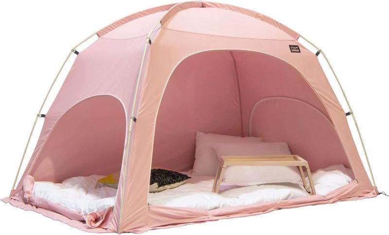 Photo 1 of DDASUMI Fabric Indoor Bed Tent, Privacy Play Tent on Bed for Warm and Cozy Dream Sleep Tent, Floorless Type Tent.Cotton Feeling Tent,S-PE Pole, Washable Tents (Pink, Twin)
