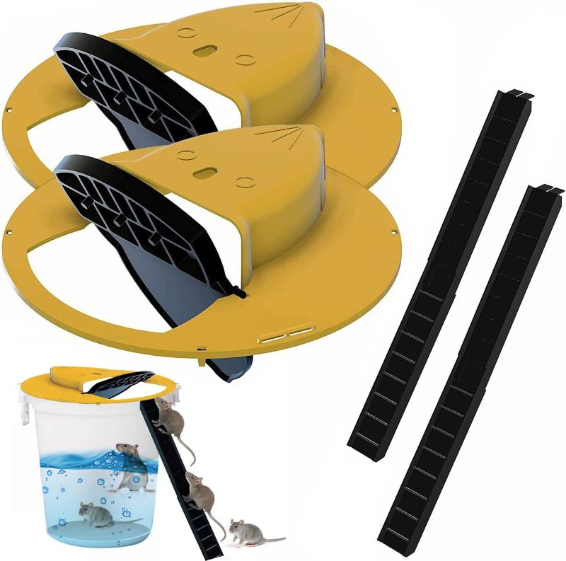 Photo 1 of 2 Pack Mouse Trap Bucket,Flip and Slide Bucket Lid, Auto Reset Mice Chipmunk Traps for House Indoor Sanitary Mouse Traps Indoor Outdoors,Compatible 5 Gallon Bucket

