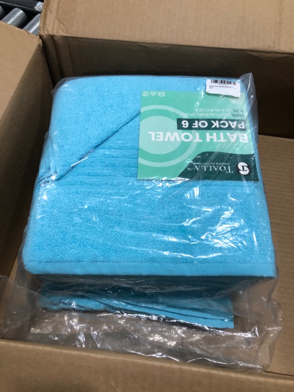 Photo 2 of 100% Ring Spun Cotton Bath Towels 24x48 Aqua Blue Pack of 6 Gym Towels Soft Absorbent Lightweight Towels for Bathroom Spa Hotel Pool Salon Shower Aqua Blue 24" x 48" - Pack of 6