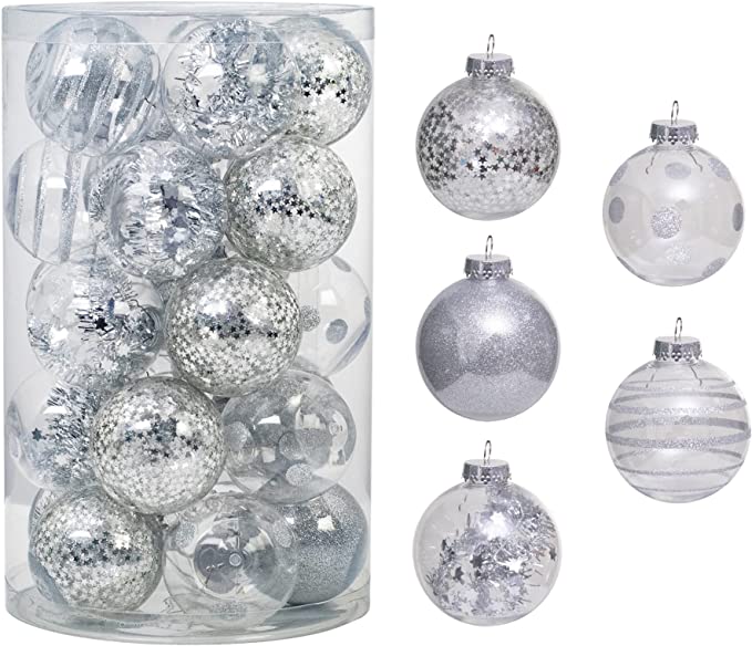 Photo 1 of 25PCS-2.63(67MM) Christmas PET Ball Ornaments Set,Clear Plastic Shatterproof Xmas Tree Ball,Hanging Christmas Home Decorations for Holiday Wedding Xmas Party Decoration (Silver) 