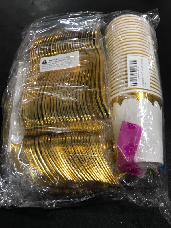 Photo 1 of 175 PIECE GOLD DISPOSIBLE PAPER DINNERWARE SET FOR 25 GUEST 