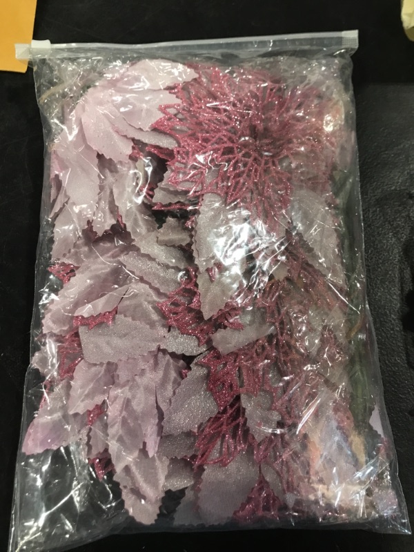 Photo 1 of 12Pcs Christmas Glitter Poinsettia Artificial Flowers with Stems Christmas Ornaments for Xmas Tree Wreaths Garland Holiday Seasonal Wedding Decorations-Pink, 7"