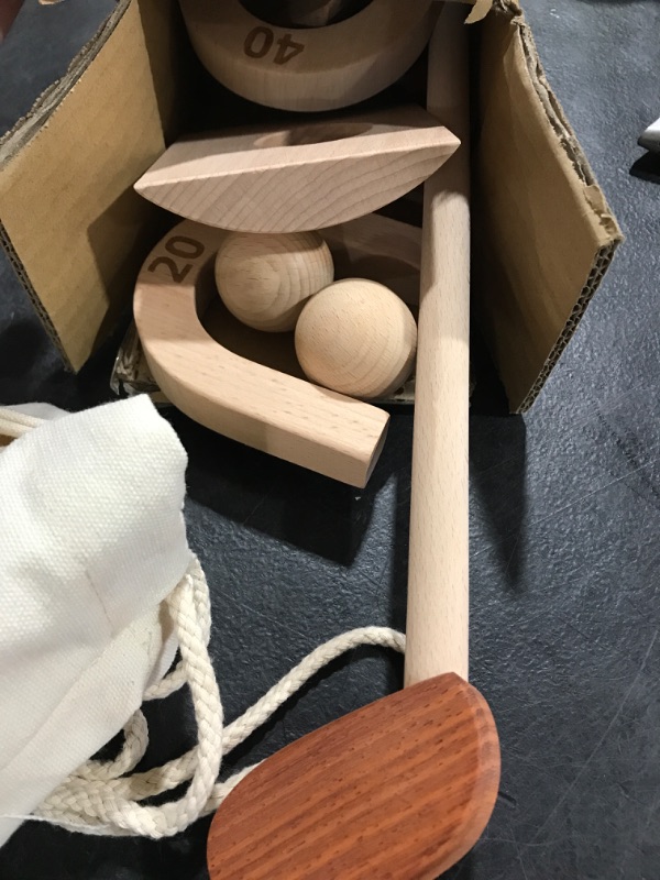Photo 1 of 13 Pcs Kids Golf Set Mini Wooden Toddler Golf Set for Kids 3-12 Age Includes 2 Golf Clubs, 2 Balls, 4 Orifice Plates, 2 Slopes, 2 Holes and Storage Bag for Christmas Kids Gifts Play Indoor Outdoor