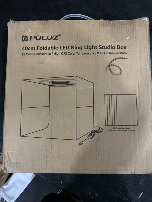 Photo 1 of PULUZ 15.8"/40cm Photo Studio Light Box ,Adjustable Brightness Portable Professional Shooting Tents,with Led Lights and 12 Colors Backdrops,Light Box for Product Photography 15.8"/40cm Photo Light Box