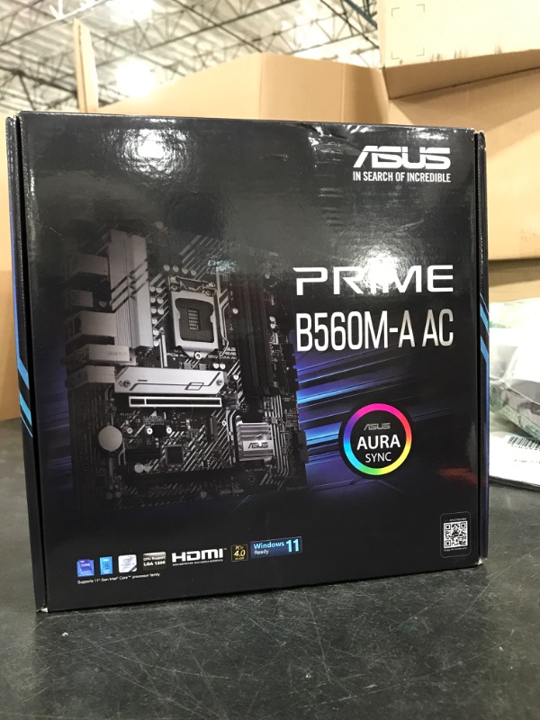 Photo 2 of ASUS Prime B560M-A AC Intel B560 (LGA1200) mATX motherboard,PCIe 4.0,two M.2slots, 8powerstages,1GbLAN,DisplayPort,dual HDMI, rear USB 3.2Gen 2Type-C, Wi-Fi5 module on board, AuraSync, Addressable RGB