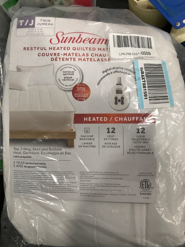 Photo 2 of Sunbeam Restful Quilted Water Resistant Heated Mattress Pad - Twin Twin Hourglass Quilted Mattress Pad