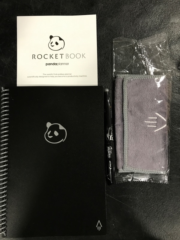 Photo 2 of Rocketbook Panda Planner - Reusable Daily, Weekly, Monthly, Planner with 1 Pilot Frixion Pen & 1 Microfiber Cloth Included - Black Cover, Executive Size (6" x 8.8") & Pen/Pencil Holder (Pen Station)