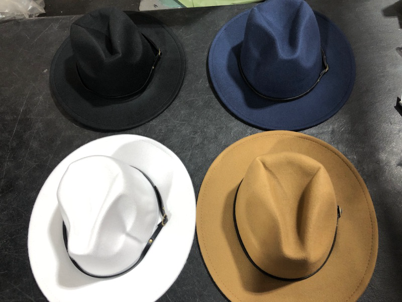 Photo 1 of 4 Pcs Fedora Cowboy Hats Men Women Felt Wide Brim Cowgirl Hat Western Cowboy Hat  Adult Cowboy Party 