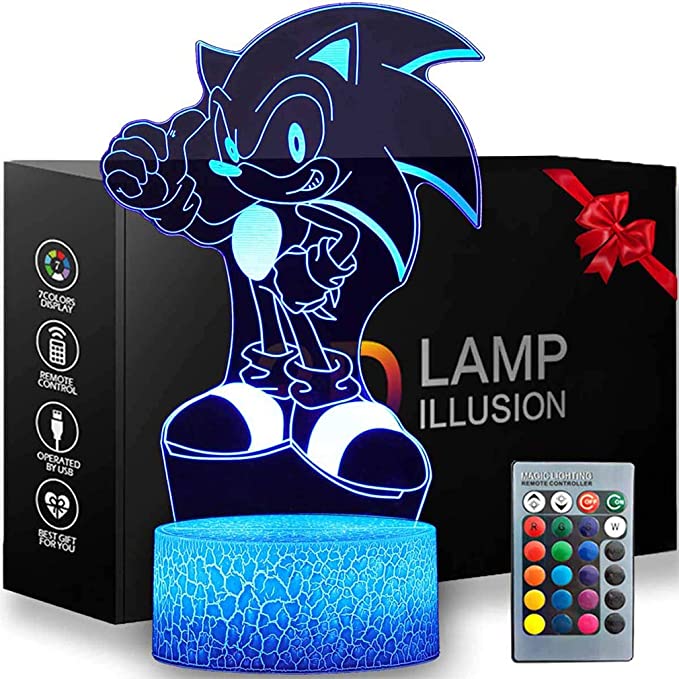 Photo 1 of 16 Colors 3D Illusion Sonic Night Light The Hedgehog Night Light, Anime Table Lamp with Remote Control Kids Bedroom Decoration, Creative Lighting for Kids and Sonic The Hedgehog Fans (Sonic) 