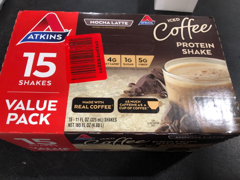 Photo 1 of Atkins Gluten Free Protein-Rich Shake, Mocha Latte, Keto Friendly, 15 Count 15 Count Mocha Latte
EXP 8/15/23