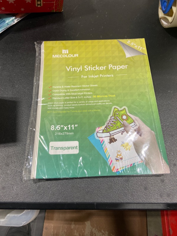 Photo 2 of MECOLOUR Sticker Paper Clear Printable Vinyl 50 Sheets 8.5 x 11 Inches for Inkjet Printer, Dries Quickly Sticker Paper