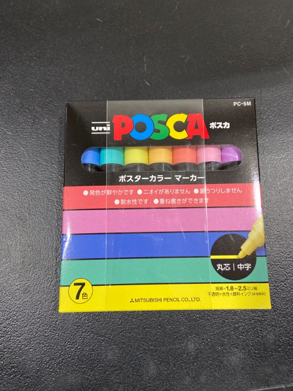 Photo 2 of Posca Pastel Set of 7 Acrylic Paint Pens with Reversible Medium Point Tips, Posca Pens are Acrylic Paint Markers for Rock Painting, Fabric, Glass Paint, Metal Paint, and Graffiti Multicolor Single Item