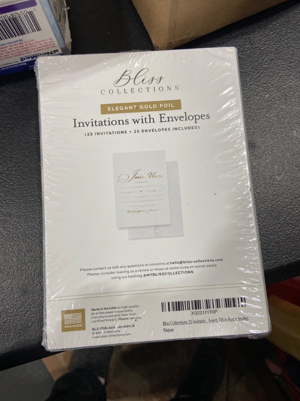 Photo 2 of Bliss Collections 25 Invitations with Envelopes for All Occasions, Gold Invites Perfect for: Weddings, Bridal Showers, Engagement, Birthday Party or Special Event, Fill in Rustic Invites