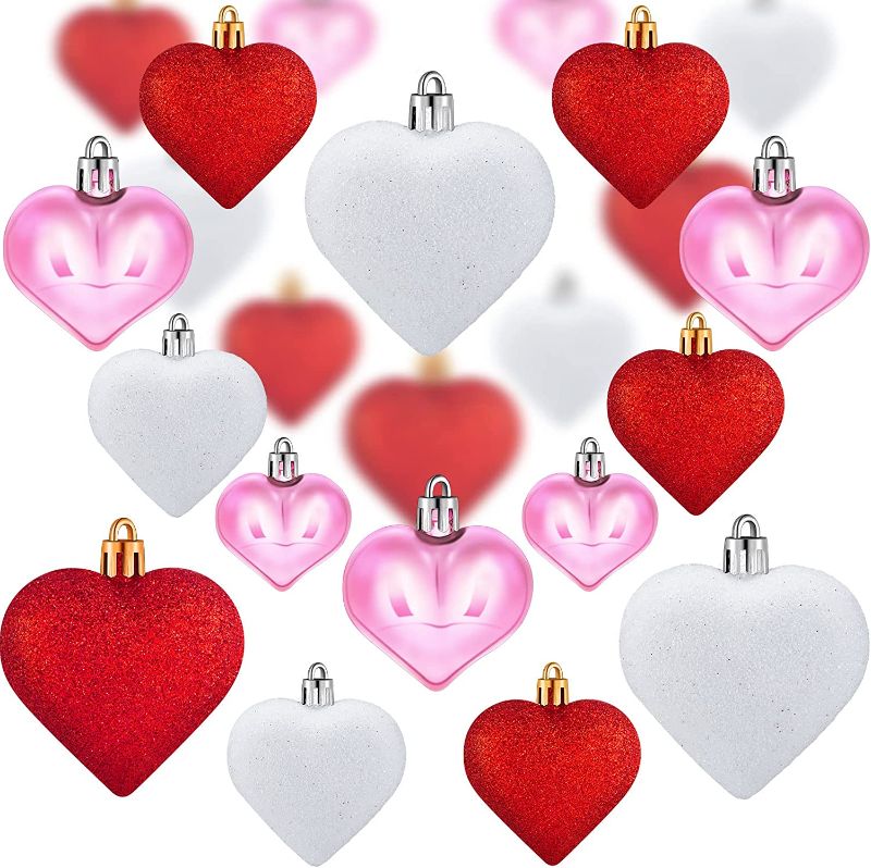 Photo 1 of 36 Pieces Valentine's Day Heart Shaped Ornaments Valentines Heart Hanging Ornaments for Tree Wedding Anniversary Decorations (Cute Style,24 Pieces) 