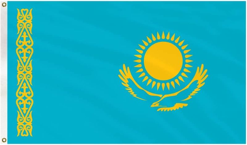 Photo 1 of 3x5 Ft Kazakhstan Country Flag Outdoor Indoor Decoration Flag Double Stitched Polyester with Brass Grommets 