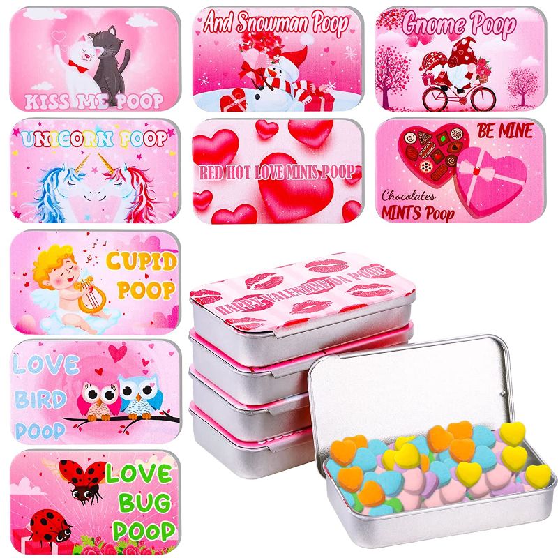 Photo 1 of 10 Pieces Valentine's Day Mint Tins Candy Poop Mint Tins Gift Funny Candy Metal Box Stocking Stuffers for Adults Kids Teen (Romantic Style) 