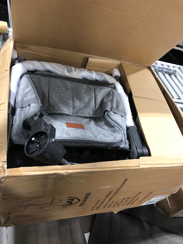 Photo 1 of EVER ADVANCED Foldable Wagons for Two Kids & Cargo, Collapsible Folding Stroller with Adjustable Handle Bar,Removable Canopy with 5-Point Harness Gray
