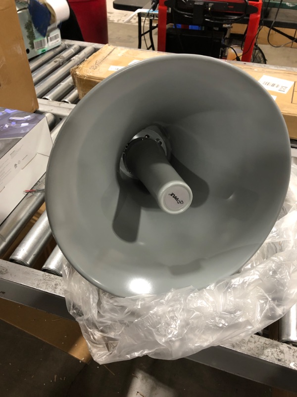 Photo 2 of Indoor Outdoor PA Horn Speaker - 16" 80W Power Compact Loud Sound Megaphone w/ 400Hz-5KHz Frequency, 16 Ohm, 100V & 70V Transformer, Mounting Bracket - 100V/70V Audio System - PyleHome PHSP16 (Gray)