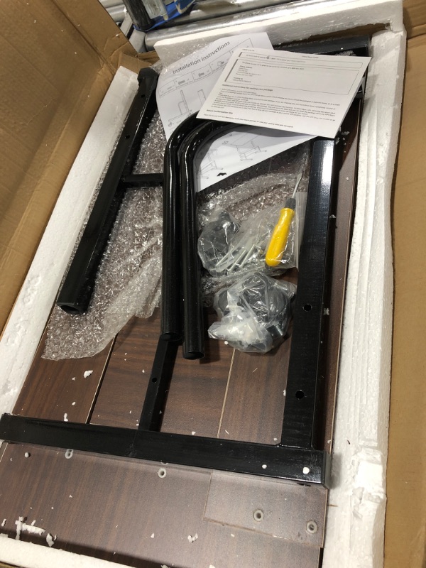 Photo 1 of Computer Desk Home Office Desks, Standing Adjustable Laptop Desk for Small Spaces, Portable Work Writing Study Desk Table, Modern Pc Gaming Desk with Storage for Bedroom, Desktop Size 31.5x15.7 inch Brown