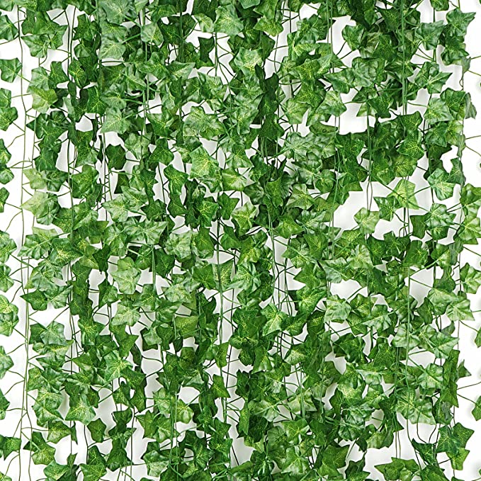 Photo 1 of 12 Pack 86 FT Artificial Ivy Garland, Fake Ivy Leaf Plants Vine Greenery Garland Home Kitchen Balcony Garden Office Wedding Wall Decor
