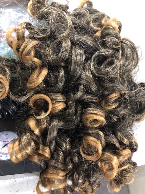 Photo 2 of AIDUSA Short Loose Curly Wigs for Black Women Ombre Wig Fluffy Weave Curl Afro Wig for Black Women Synthetic Hair Wig Natural Half Wigs for Women Soft Hair Blonde Wigs (#T27 Black to Dark Blonde)
