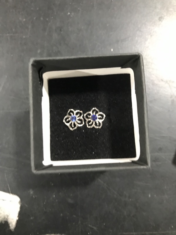 Photo 2 of Amazon Collection Sterling Silver Sky Flower Stud Earrings Created Blue Sapphire