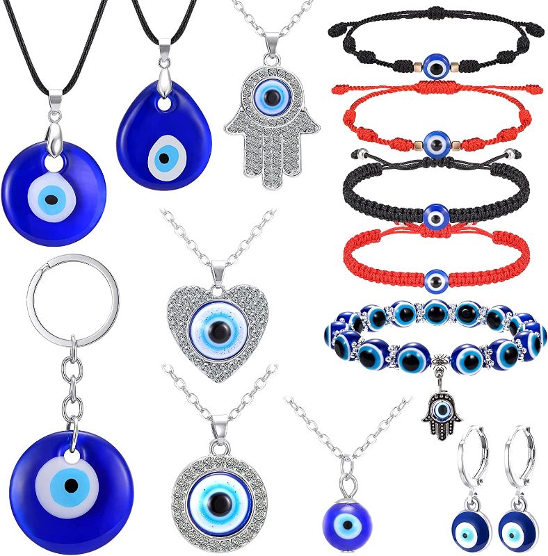 Photo 1 of 13Pcs Evil Eye Necklace Pendant for Women Men Leather Rope Evil Eye Bracelet Earrings Protection Jewelry Set
