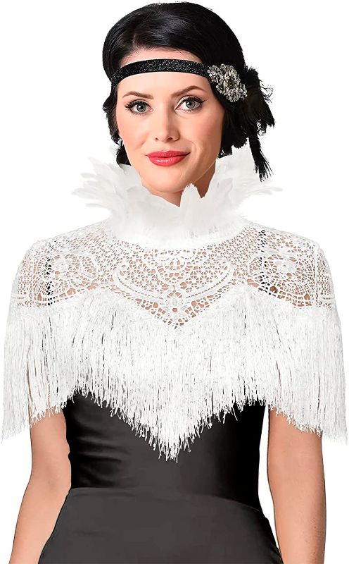 Photo 1 of JEGERMIG Gothic Feather Fringe Sequins Shawl Flapper Dress Cape for Evening Dress Wedding Party---small 
