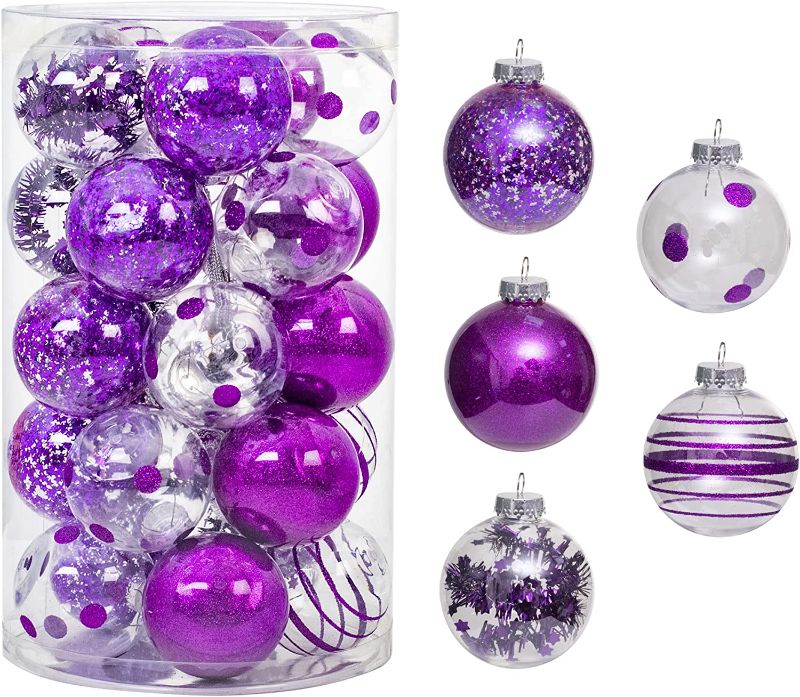 Photo 1 of 25PCS-2.63(67MM) Christmas PET Ball Ornaments Set,Clear Plastic Shatterproof Xmas Tree Ball,Hanging Christmas Home Decorations for Holiday Wedding Xmas Party Decoration (Deep Purple)
